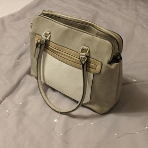 Beige and white handbag